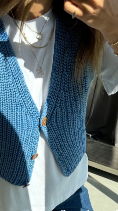 Knitted Buttoned Knitwear Vest Blue
