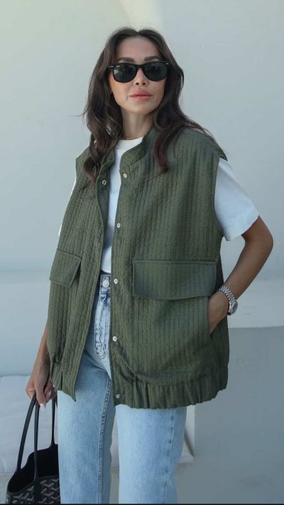 Quilted Pocket Vest Olive
