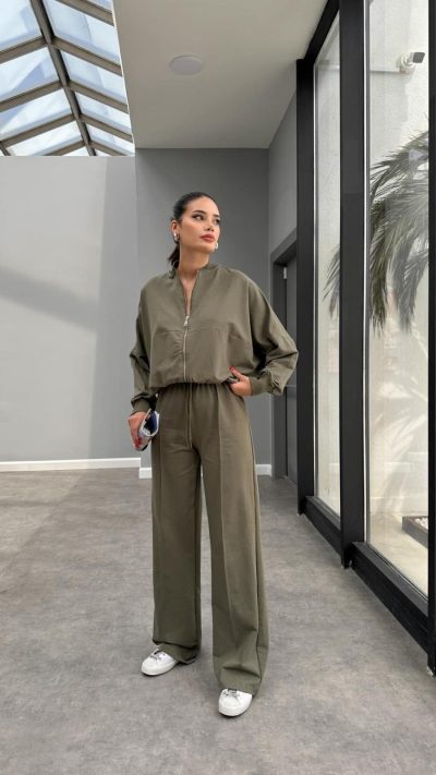 Olive Comfort Fit Tracksuit Set