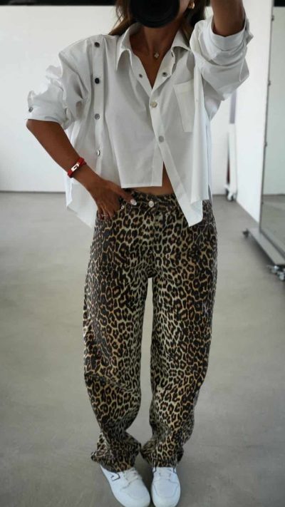 Leopard Pattern Balloon Jeans