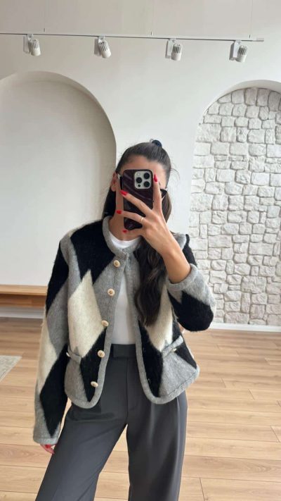 Gray Patterned Cardigan