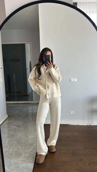 Cream Knitted Wool Suit
