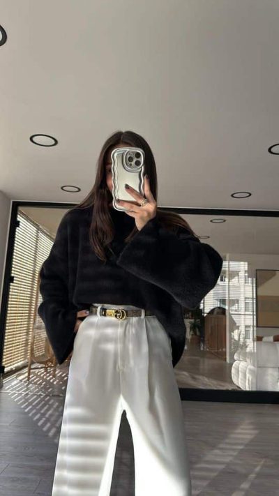 Wide Sleeve Detailed Brand Model Yumoş Sweater Black