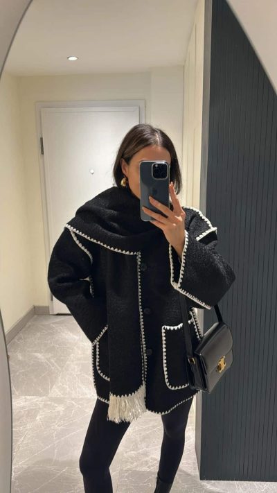 Shawl Collar Knitwear Cardigan - Black
