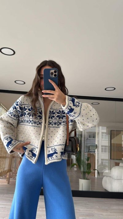 Stone Blue Double Zippered Knitwear Cardigan