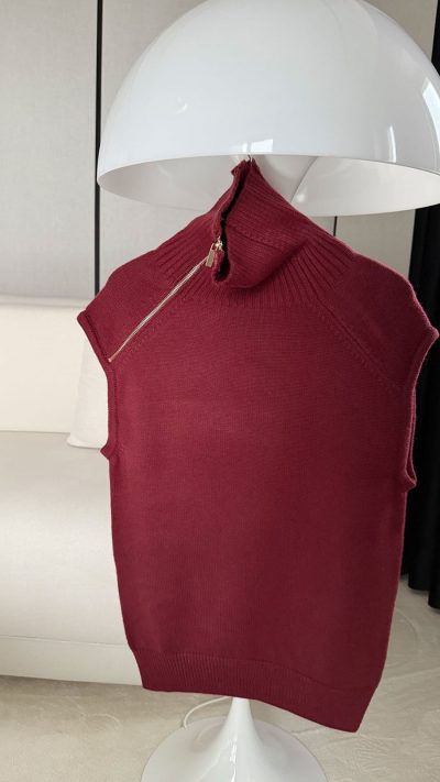 Zippered Collar Sweater Burgundy