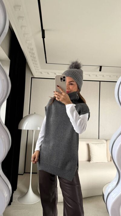 Zippered Collar Sweater Dark Gray