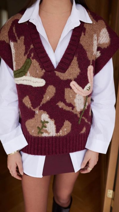 Burgundy Shirt and  Detailed Vest