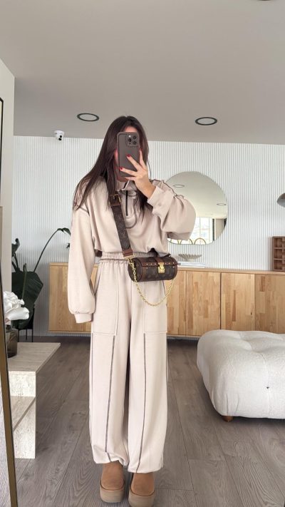 Stone Stitch Detailed Zippered Suit