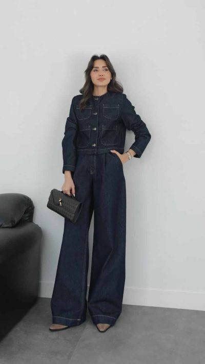 Navy Blue Four Pocket Denim Set