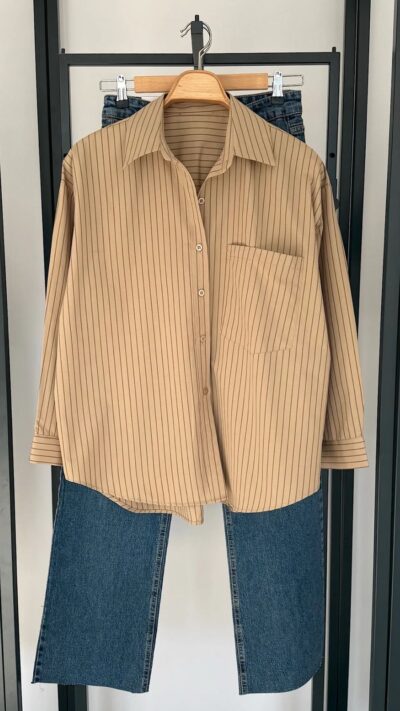 OVERSIZE STRIPED SHIRT BEIGE-TAUPE
