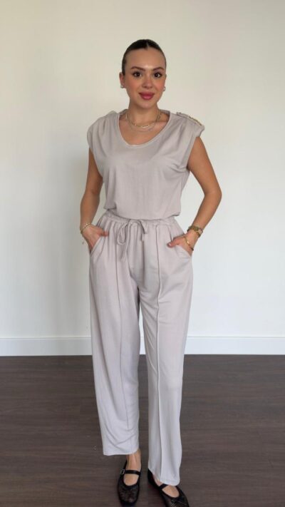Shoulder Padded Sensual Fabric Beige Set