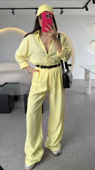 Glorinda Yellow Lineny Pants