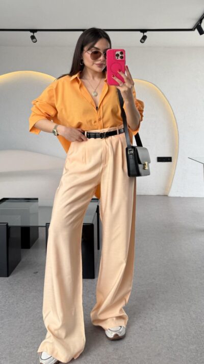 Glorinda Salmon Lineny Pants
