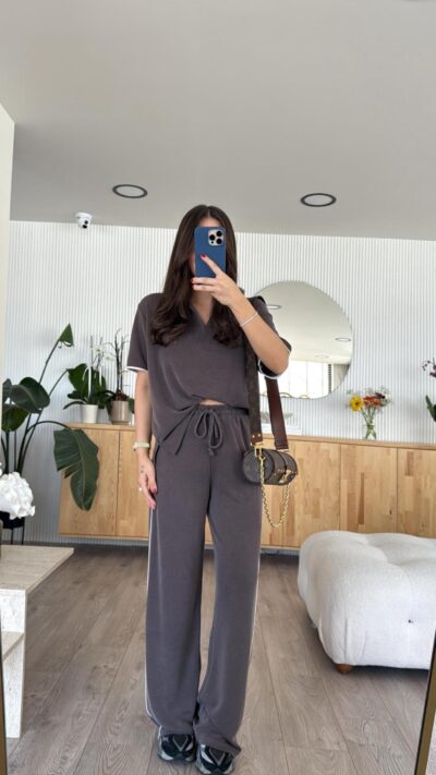 Brown Polo Collar Model Brand Trouser Set