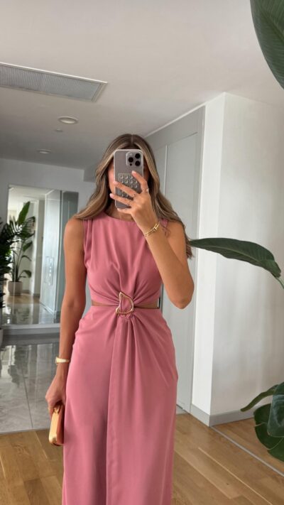 Mila Waist Buckle and Cleavage Dress - Pink