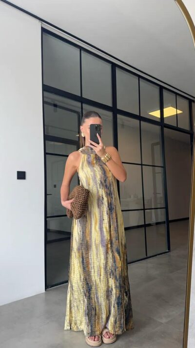 BATIK PATTERNED LINED SATIN DRESS