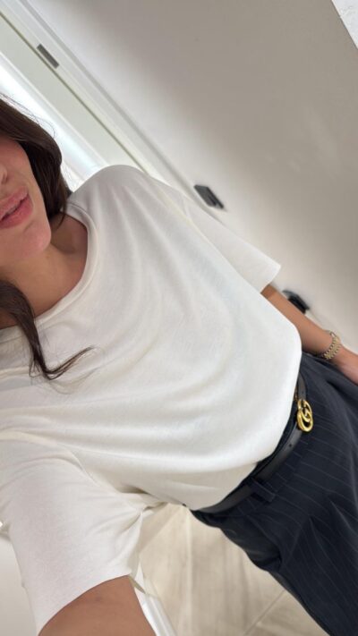 Ecru Modal Fabric Laser Cut Brand Model T-Shirt