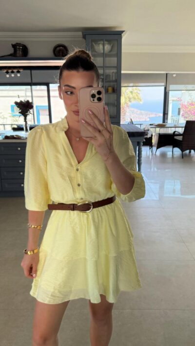 Yellow Belted Layered Dress