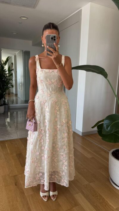 Three Dimensional Floral Imported Dress
