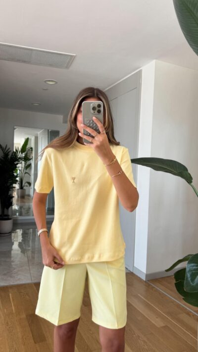 Gold Ami Written Basic T-Shirt - Yellow