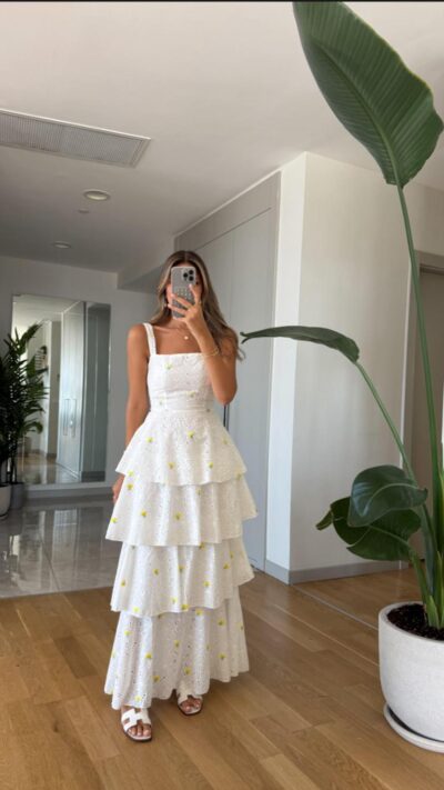 Layered Tied Back Fisto Dress - Yellow